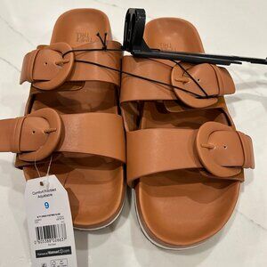 NWT Time and Tru Women's Dressy Footbed Slide Sandals Cognac 9